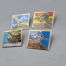 Vintage 1989 USPS Dinosaur Stamp Enamel Pins Lot 4 25 Cent Unico USA Taiwan picture