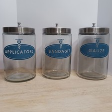 VTG PROFEX '40s-'50s Glass Apothecary Dental Jar Containers Medical USA Set Of 3 picture