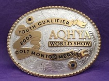 SALE  Vintage HUGE NOS 2003 AQHYA Youth World Show Montana SS Trophy Belt Buckle picture