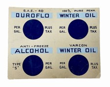 Vintage PURE PENN /VARCON Price Card Stock Oil Change Garage Gas Station Sign Ao picture