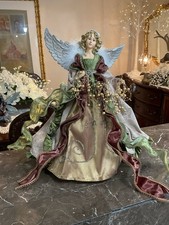Christmas Angel Tree Topper 18” Tall Bronze Gold Green Beautiful Gown Wings picture