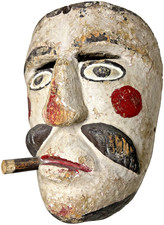 Antique Guatemalan Patron Dance Mask Carved Wood Polychrome Cigar Folk Art 1920s picture