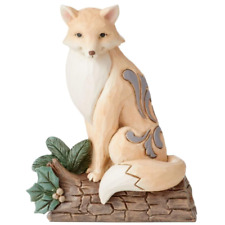 ✿ New JIM SHORE Figurine WHITE WOODLAND FOX Forest Wild Birch Log Statue 6011617 picture