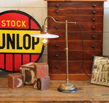 Vtg Antique Faries #23 Industrial Brass Desk Lamp Light Milk Glass Shade 1910s picture