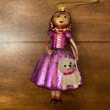 Girl with Dog Christmas Ornament Glass Pink 5” A2 picture