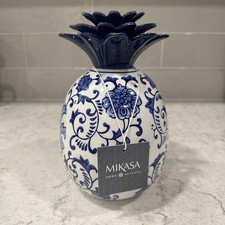 MIKASA Home Accents 8 x 5” Blue & White Chinoiserie Ceramic PINEAPPLE Decor New picture