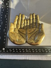 Vintage Brass Sculpted cupped Hands heavy thick brass decor sculpture dish picture