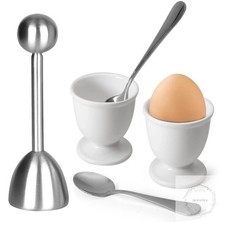 Egg Cups and Egg Cracker Set for Soft Boiled Eggs, 1 Stainless Steel Egg Cutter picture