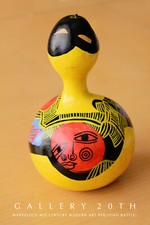 WOW MID CENTURY POLYCHROMED PERUVIAN RATTLE ORIG ART VTG GOURD ABSTRACT 50s 60s picture