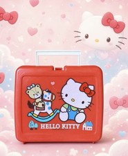 Vintage Sanrio HELLO KITTY With TINY CHUM Lunch Box SUPER RARE Red Plastic 1986 picture