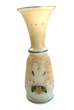 Antique Victorian Cream Opaline Floral Handblown Painted Glass Vase picture