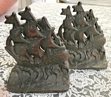 Antique Bronze Bookends 1920s Spanish Galleons Aged Patina picture