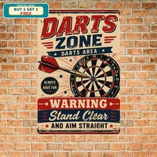 Dart Zone Target Metal Sign Retro Game Room Wall Decor 8x12 picture