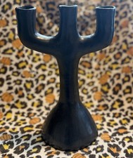 Rare Signed Dona Rosa Three Arm Black Clay Ceramic Candlestick Oaxaca Mexico 10