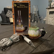 Vintage Witch Caldron Hurricane Lamp Light Halloween Nice Works W/ Box picture