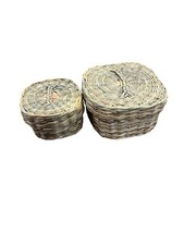 Nesting Basket Sweet Grass Woven 2 Small Square Lidded Boho Cottage Vtg Decor picture