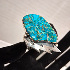 Native American Sterling Silver Ring Turquoise Lightning Bolt Navajo 10.25 .81oz picture