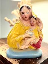 Virgin Mary Child Chalkware Statue Catholic Kitsch Glitter Madonna 10