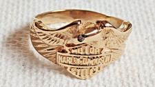 FINE JEWELRY 14K GOLD HARLEY DAVIDSON FLYING BAR & SHIELD EAGLE DIAMOND EYE RING picture