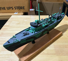 Camouflage Military Ship Model Display on Wooden Display Base picture
