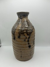 Mid Century Brown Studio Art Pottery Vase - Glossy Drip Glaze - Rustic Brutalist picture