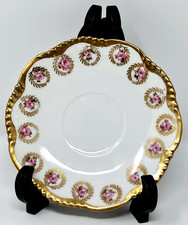 Wurremberg Porcelain Saucer white w/ pink roses heavy gold Germany vintage picture