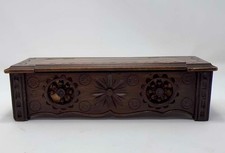 Vintage Hand Carved Wooden Folk Art Keepsake Box Hinged Lid Floral Rustic 9.5