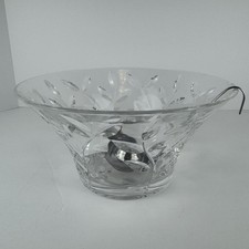 Vintage Leaf Etched Clear Glass Punch Bowl 13” w/ Stainless Ladle Party Decor picture