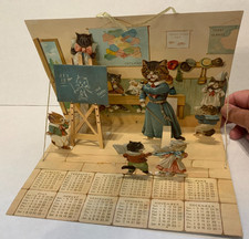 Cats, Louis Wain, SCHOOL TIME CALENDAR FOR 1905, mechanical, Tuck 331 picture