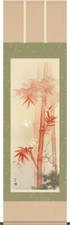 Hanging scroll White sparrow on red bamboo by Takeyo Tamura W/Box made in Japan picture