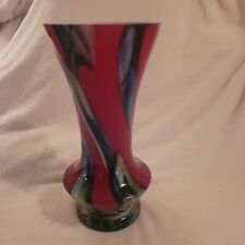 Makora Hand Made Glass Footed Vase Multicolored Design 12”  picture