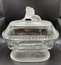 Vintage Gillinder & Sons Clear Frosted Lion Head Lidded Compote picture