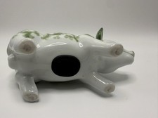 Vintage Andrea by Sadek Green White Floral Porcelain Piggy Bank Thailand picture