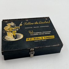 VTG HJ Hodes Co Metal Box Black Tom Cat Emblem Logo Advertising General Store picture