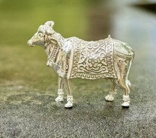 999 Silver Hindu Religious Statue Sacred Kamdhenu Cow for Good Luck 14.7 gram picture