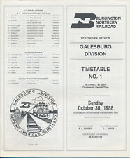 BURLINGTON NORTHERN RAILROAD GALESBURG DIVISION TIMETABLE #1 OCTOBER 30 1988 NEW picture