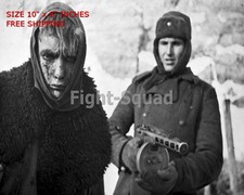 WW2 8x10 Photo 1943 Russian soldier with PPSh-41 gun with wounded German O1692 picture