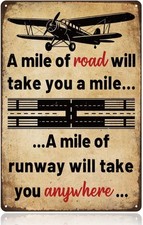 Airplane Vintage Metal Tin Sign, 12X8 Inch Funny a Mile of Runway picture