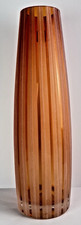 Vintage Design Guild Poland Etched Ribbed Vase MCM Orange Amber NEW 15.5 in picture