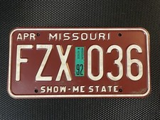 MISSOURI LICENSE PLATE 1992 APRIL FZX 036 picture