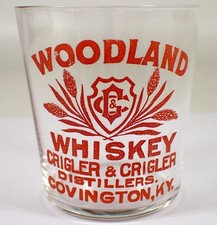 Antique Shot Glass Pre-Prohibition WOODLAND Whiskey Crigler & Crigler Distillers picture