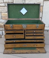 VTG H. GERSTNER & SONS MODEL 041C MACHINIST 7 DRAWER OAK WOOD TOOL CHEST BOX picture
