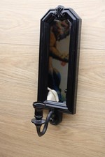 Vintage Homco Black Mirror Wall Sconce Candle Holders Set Pair Hollywood Regency picture