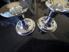 Wm. A. Rogers Silverplated Candlesticks Pair 2 3/4 in Round Boxed Taper picture