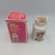 TOOTHPICK HOLDER PORCELAIN VINTAGE TAIWAN GIRL KITTENS MILK CAN LITTLE CHARMER. picture