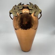 Large Hammered Copper Decorative Vase With Brass Leaves 14