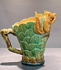 Vintage UNIQUE RARE Majolica Squirrel Sea Shell Large Pitcher Numbered 10