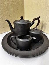 Vintage Stieff Pewter 6 Piece Tea Set Victorian Reproduction Design w/ Tray picture