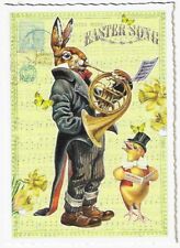 Postcard Glitter Tausendschoen Easter Rabbit Double French Horn Postcrossing picture