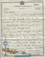 VTG 1918 CAROLINA CADILLAC CO/GOODRICH, WINSTON-SALEM, NC LETTERHEAD 3 SHEETS picture